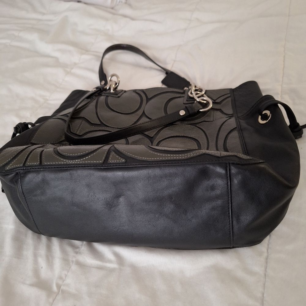 Coach Black and Gray Embossed C Patterned Tote - Picture 8 of 9